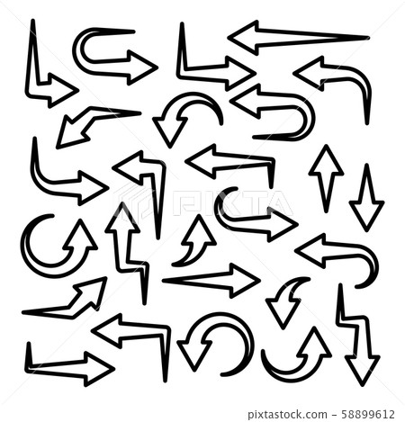 Black Line Arrows Set on White Background. Arrow, Cursor Outline Icon. Vector Pointers Collection 58899612