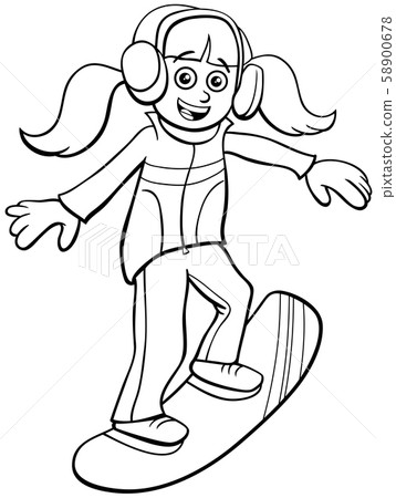 snowboarding girl cartoon coloring book page snowboarding girl cartoon coloring book page 58900678