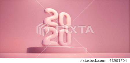 Bright and detailed panoramic landscape: 2020 New Year's stage background (3D CG rendering digital illustration) 58901704