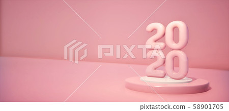 Bright and detailed panoramic landscape: 2020 New Year's stage background (3D CG rendering digital illustration) 58901705