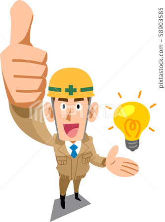 Construction site worker wearing beige work clothes to thumb up ideas 58903585