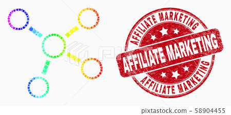 Vector Bright Dotted Connections Icon and Scratched Affiliate Marketing Watermark 58904455