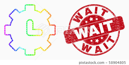 Vector Spectral Pixel Clock Settings Icon and Grunge Wait Stamp Seal Vector Spectral Pixel Clock Settings Icon and Grunge Wait Stamp Seal 58904805