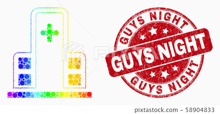 Vector Spectral Dotted Clinic Building Icon and Scratched Guys Night Watermark 58904833