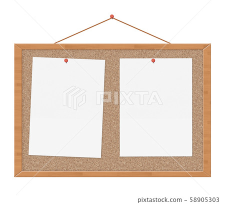 2 sheets of paper on cork board 2 sheets of paper on cork board 58905303