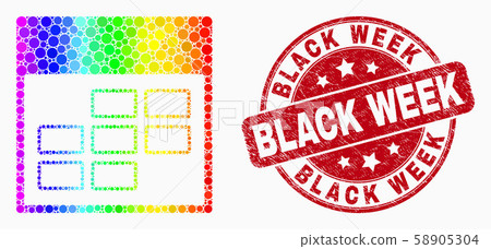 Vector Spectrum Dot Calendar Week Items Icon and Scratched Black Week Watermark 58905304