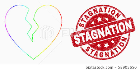 Vector Bright Pixel Broken Heart Icon and Grunge Stagnation Stamp Seal 58905650