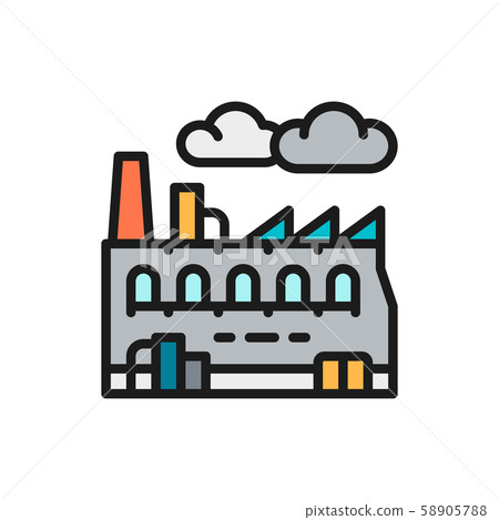 Vector industrial factory, plant flat color icon. Vector industrial factory, plant flat color icon. 58905788