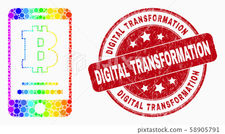 Vector Spectrum Dot Bitcoin Mobile Account Icon and Grunge Digital Transformation Seal Vector Spectrum Dot Bitcoin Mobile Account Icon and Grunge Digital Transformation Seal 58905791