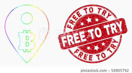 Vector Bright Dotted Bitcoin Map Marker Icon and Distress Free to Try Stamp Vector Bright Dotted Bitcoin Map Marker Icon and Distress Free to Try Stamp 58905792