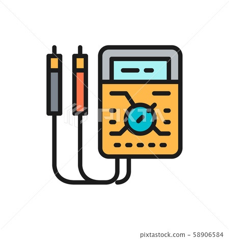 Ammeter, digital multimeter, electrical tool, voltmeter flat color icon. Ammeter, digital multimeter, electrical tool, voltmeter flat color icon. 58906584
