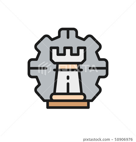 Business strategy, gear wheel with chess piece flat color icon. Business strategy, gear wheel with chess piece flat color icon. 58906976