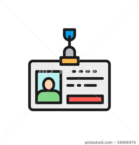 Employee pass, id card, identity profile flat color icon. Employee pass, id card, identity profile flat color icon. 58906978