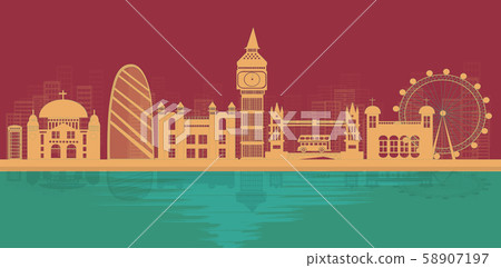 London, England With views of famous landmarks and world-class cities, tourism poster illustrations Paper cutting,Panorama of top world famous landmark of London - vector 58907197