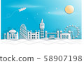 London, England With views of famous landmarks and world-class cities, tourism poster illustrations Paper cutting,Panorama of top world famous landmark of London - vector 58907198