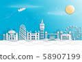 London, England With views of famous landmarks and world-class cities, tourism poster illustrations Paper cutting,Panorama of top world famous landmark of London - vector 58907199