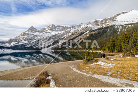 Bow Lake in Banff National Park during winter Bow Lake in Banff National Park during winter 58907309