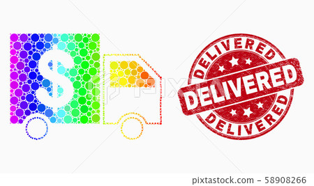 Vector Spectrum Pixel Banking Delivery Icon and Grunge Delivered Stamp Seal Vector Spectrum Pixel Banking Delivery Icon and Grunge Delivered Stamp Seal 58908266