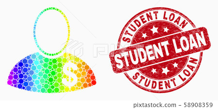 Vector Spectral Pixel Banker Icon and Scratched Student Loan Stamp 58908359