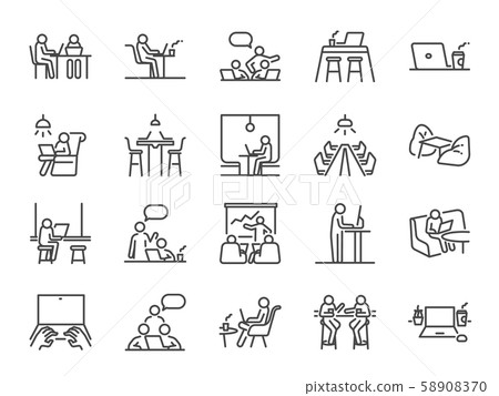 Co-working space line icon set 58908370