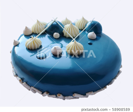 Blue shiny glazed mousse cake with white chocolate 58908589