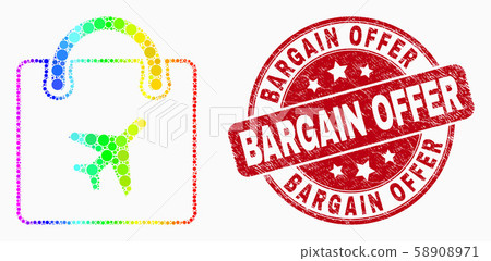 Vector Spectrum Dotted Airport Shopping Bag Icon and Distress Bargain Offer Stamp 58908971