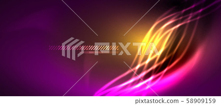 Neon abstract waves background. Shiny lights on bright colors with design elements. Futuristic or 58909159
