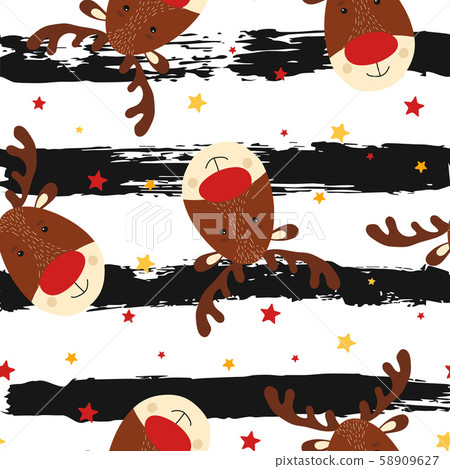 Seamless pattern with cute deer - Stock Illustration [58909627] - PIXTA