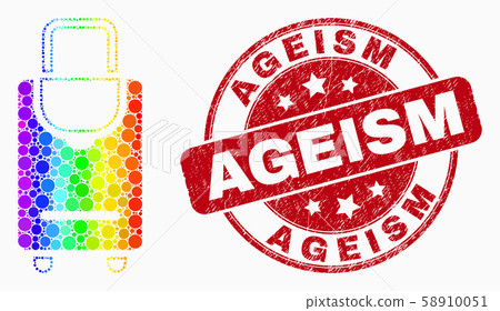 Vector Bright Dotted Voyage Luggage Icon and Distress Ageism Watermark 58910051