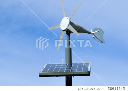 風力發電機和太陽能電池板發電 風力發電機和太陽能電池板發電 58911345