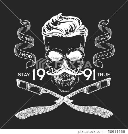 Vintage, hipster skull barbershop logo in old style, vector. Vintage, hipster skull barbershop logo in old style, vector. 58911666