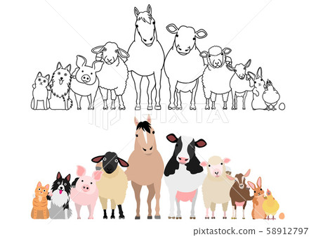 Animals crossing shoulders, farm 58912797