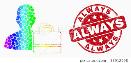 Vector Bright Pixel User Case Icon and Grunge Always Stamp 58912998