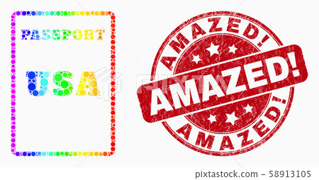 Vector Spectrum Dot USA Passport Icon and Grunge Amazed Exclamation Stamp Vector Spectrum Dot USA Passport Icon and Grunge Amazed Exclamation Stamp 58913105