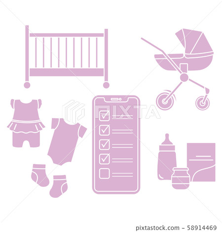 Smartphone with checklist newborn baby accessories 58914469