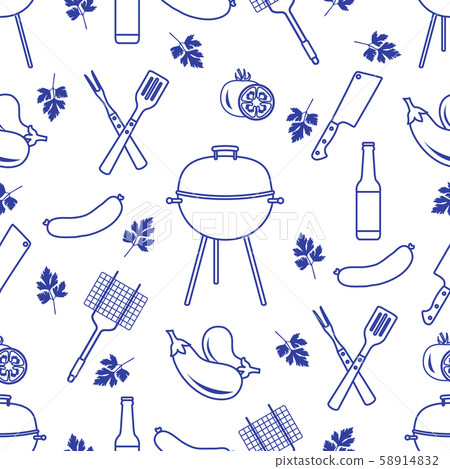 Seamless pattern with grill, barbecue tools BBQ - Stock Illustration ...
