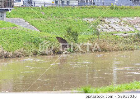 Yoshida River Embankment Erosion Flood Collapse Heavy Rain Yoshida River Embankment Erosion Flood Collapse Heavy Rain 58915036