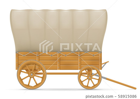 wooden wagon of the wild west with an awning 58915086