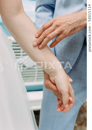 loving couple hold hands grab romantic touch 58915114