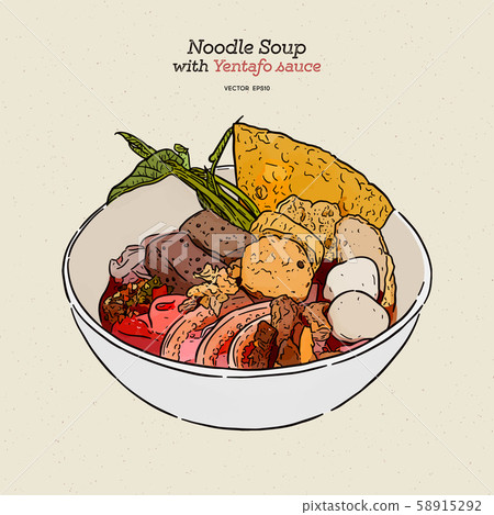 yen ta fo, rice noodles in pink soup, thai yen ta fo, rice noodles in pink soup, thai 58915292