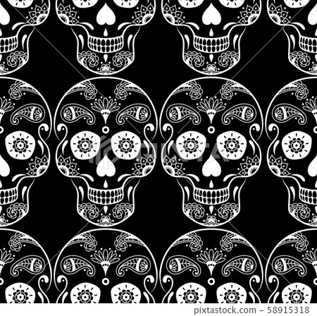 Vector seamless pattern of white sugar skull - Stock Illustration ...