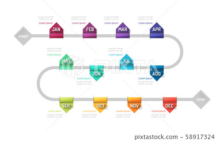 Timeline presentation for 12 months, 1 year, Timeline infographics design vector and Presentation business can be used for Business concept with 12 options, steps or processes.  58917324