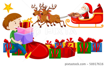 Download Boy And Christmas Presents On White Background Stock Illustration 58917616 Pixta Yellowimages Mockups