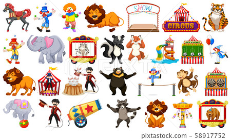 Circus set with animals rides and clowns on Circus set with animals rides and clowns on 58917752