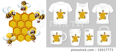 Graphic of bee and beehive on different product 58917773