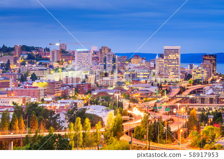 Tacoma, Washington, USA skyline at night Tacoma, Washington, USA skyline at night 58917953