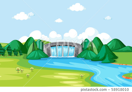 Scene with watergate and river 58918010