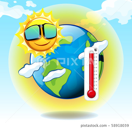 Global warming with hot sun and earth 58918039