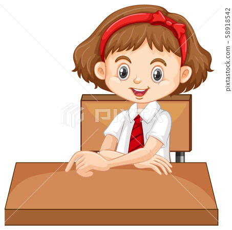 One happy girl sitting on the desk One happy girl sitting on the desk 58918542