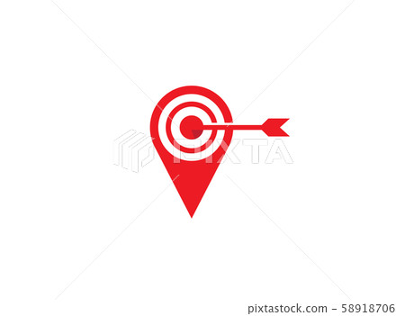 Arrow hits a target dart board in a pin symbol for logo design illustration on white background Arrow hits a target dart board in a pin symbol for logo design illustration on white background 58918706